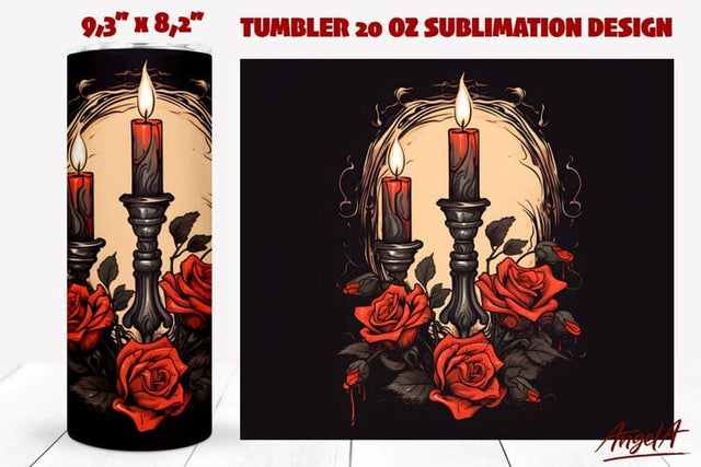 Dark tumbler wrap sublimation / Gothic candles, roses png Sublimation Angelina Semenova 