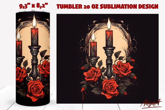 Dark tumbler wrap sublimation / Gothic candles, roses png Sublimation Angelina Semenova 