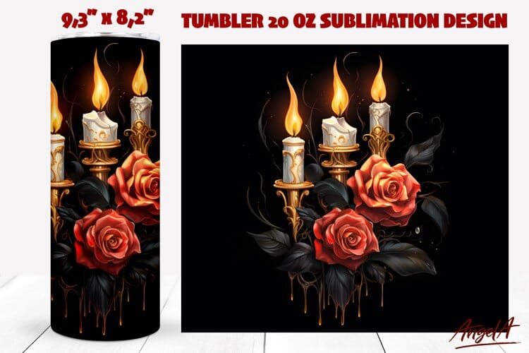 Dark tumbler wrap sublimation / Gothic candles, roses png Sublimation Angelina Semenova 