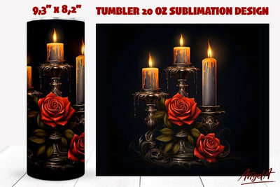 Dark tumbler wrap sublimation / Gothic candles, roses png Sublimation Angelina Semenova 