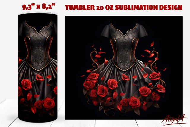 Dark tumbler wrap sublimation / gothic dress with red roses Sublimation Angelina Semenova 