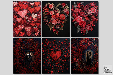 Dark Valentine Heart Embroidery Digital Junk Journal Kit Half Pages Digital Pattern Fine Purple Elephant Creations 