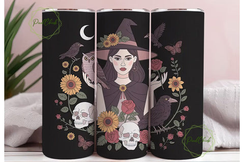 Dark Witchy Floral 20oz Tumbler Wrap Sublimation PixelChick 