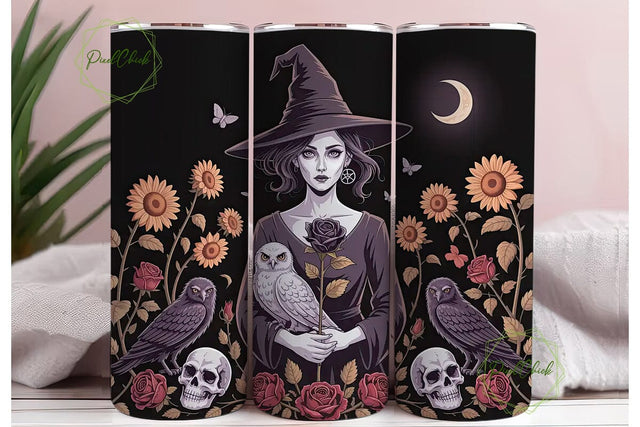 Dark Witchy Floral 20oz Tumbler Wrap Sublimation PixelChick 