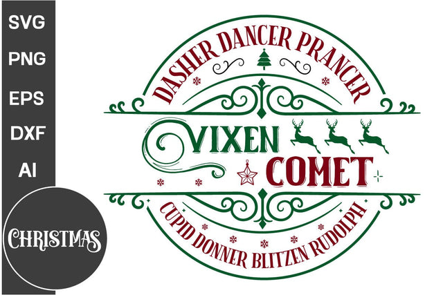 Dasher Dancer Prancer Vixen Comet Cupid Donner Blitzen Rudolph Round Sign SVG Design, Farmhouse Christmas Round Sign SVG Design, Christmas SVG Design, SVG Cut File, SVGs, Food & Drink, Print & Cut, Quotes and Sayings SVG DesignPlante 503 