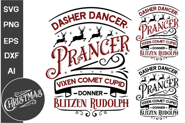 Dasher Dancer Prancer Vixen Comet Cupid Donner Blitzen Rudolph Round Sign SVG Design, Farmhouse Christmas Round Sign SVG Design, Christmas SVG Design SVG DesignPlante 503 
