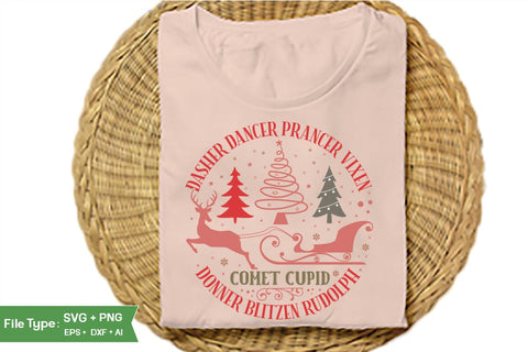 Dasher Dancer Prancer Vixen Comet Cupid Donner Blitzen Rudolph Round Sign SVG Design, Farmhouse Christmas Round Sign SVG Design, Christmas SVG Design, SVGs, Food & Drink, Print & Cut, Quotes and Sayings SVG DesignPlante 503 