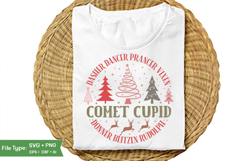 Dasher Dancer Prancer Vixen Comet Cupid Donner Blitzen Rudolph Round Sign SVG Design, Farmhouse Christmas Round Sign SVG Design, Christmas SVG Design, SVGs, Food & Drink, Print & Cut, Quotes and Sayings SVG DesignPlante 503 