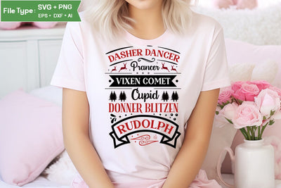 Dasher Dancer Prancer Vixen Comet Cupid Donner Blitzen Rudolph Round Sign SVG Design, Farmhouse Christmas Round Sign SVG Design, Christmas SVG Design, SVGs, Food & Drink, Print & Cut, Quotes and Sayings SVG DesignPlante 503 