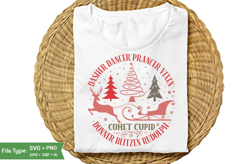 Dasher Dancer Prancer Vixen Comet Cupid Donner Blitzen Rudolph Round Sign SVG Design, Farmhouse Christmas Round Sign SVG Design, Christmas SVG Design, SVGs, Food & Drink, Print & Cut, Quotes and Sayings SVG DesignPlante 503 