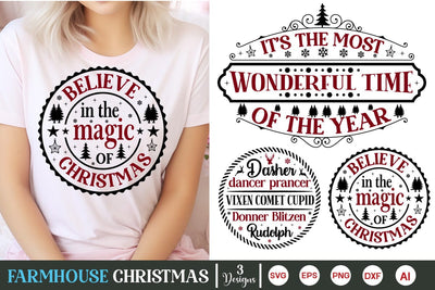 Dasher Dancer Prancer Vixen Comet Cupid Donner Blitzen Rudolph Round Sign SVG Design, It's The Most Wonderful Time Of The Year SVG, SVG DesignPlante 503 