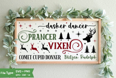 Dasher Dancer Prancer Vixen Comet Cupid Donner Blitzen Rudolph Sign SVG Design, Christian Round Ornaments, Nativity Christmas SVG Design, Christmas SVG Design, Christmas SVG Design SVG DesignPlante 503 