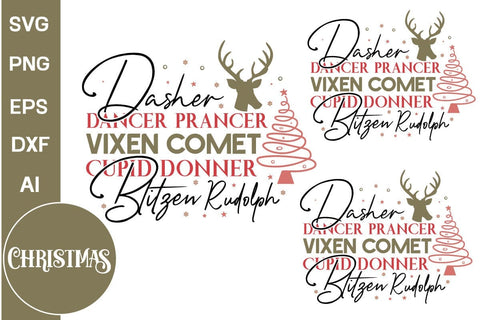 Dasher Dancer Prancer Vixen Comet Cupid Donner Blitzen Rudolph SVG Design, Farmhouse Christmas SVG Design, Christmas SVG Design, SVGs, Food & Drink, Print & Cut, Quotes and Sayings SVG DesignPlante 503 