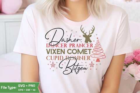 Dasher Dancer Prancer Vixen Comet Cupid Donner Blitzen Rudolph SVG Design, Farmhouse Christmas SVG Design, Christmas SVG Design, SVGs, Food & Drink, Print & Cut, Quotes and Sayings SVG DesignPlante 503 