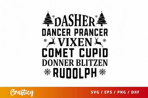 Dasher Dancer Prancer Vixen Comet Cupid Donner Blitzen Rudolph Svg Design SVG Designangry 
