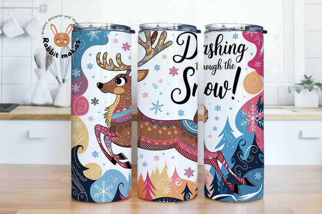 Dashing Through the Snow 20oz Skinny Tumbler Sublimation Designs Sublimation Rabbitmakies 