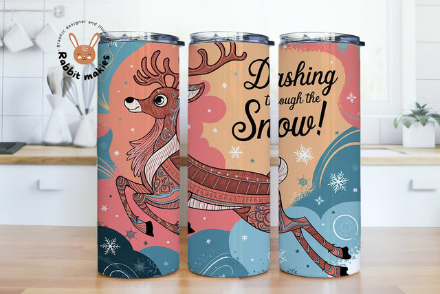 Dashing Through the Snow 20oz Skinny Tumbler Sublimation Designs Sublimation Rabbitmakies 
