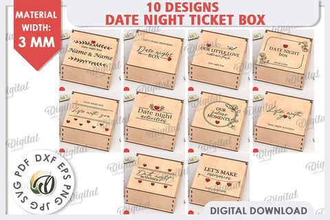 Date Night Box & Tokens Laser Cut Bundle. Valentines SVG SVG Evgenyia Guschina 