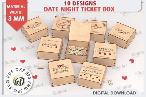 Date Night Box & Tokens Laser Cut Bundle. Valentines SVG SVG Evgenyia Guschina 
