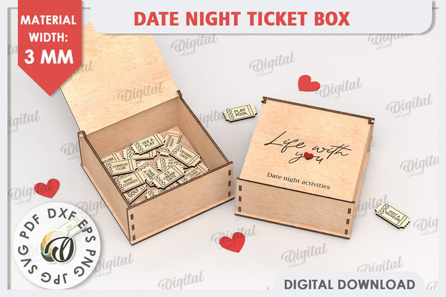 Date Night Box & Tokens Laser Cut. Valentines Gift SVG SVG Evgenyia Guschina 
