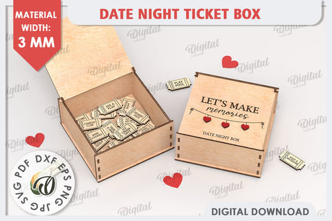 Date Night Box & Tokens Laser Cut. Valentines Gift SVG SVG Evgenyia Guschina 