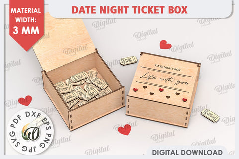 Date Night Box & Tokens Laser Cut. Valentines Gift SVG SVG Evgenyia Guschina 