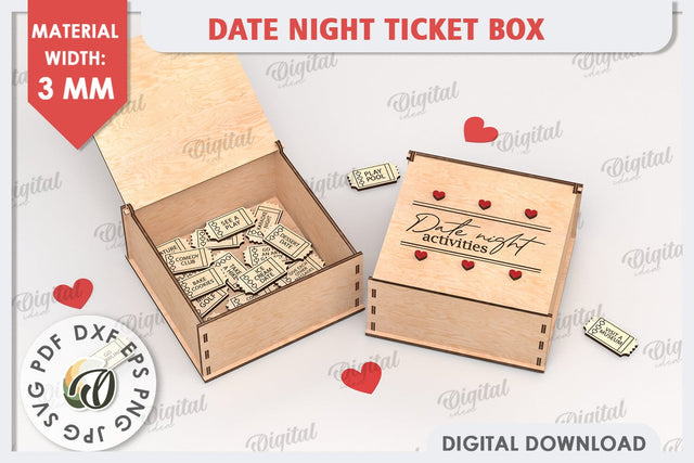 Date Night Box & Tokens Laser Cut. Valentines Gift SVG SVG Evgenyia Guschina 