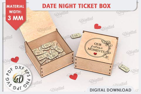 Date Night Box & Tokens Laser Cut. Valentines Gift SVG SVG Evgenyia Guschina 