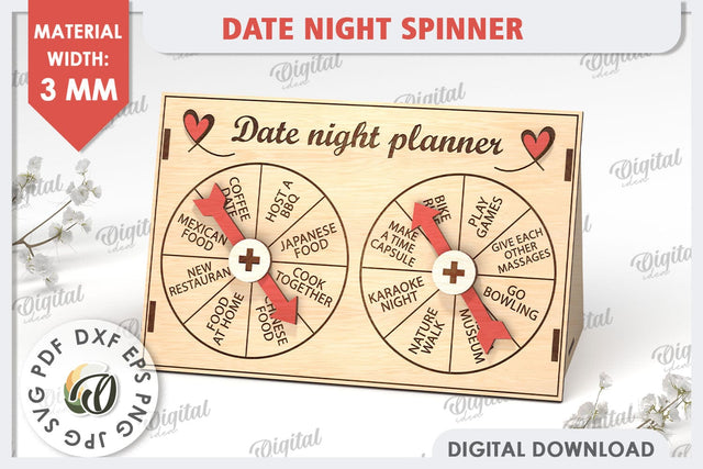 Date Night Spinner Planner Laser Cut. Valentine Day Gift SVG SVG Evgenyia Guschina 
