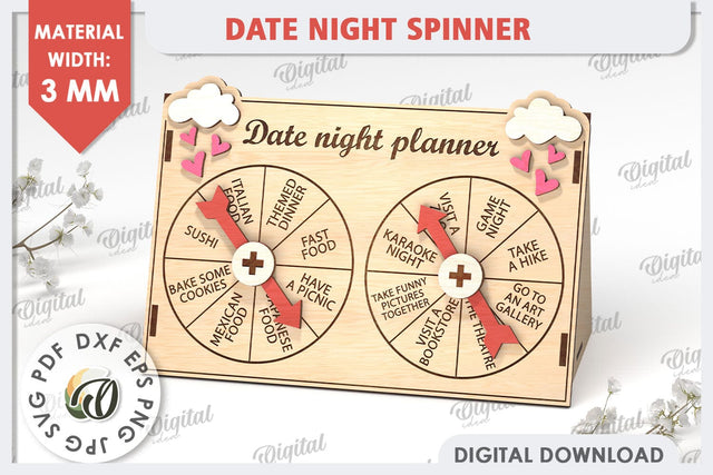 Date Night Spinner Planner Laser Cut. Valentine Day Gift SVG SVG Evgenyia Guschina 