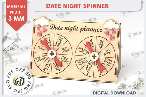 Date Night Spinner Planner Laser Cut. Valentine Day Gift SVG SVG Evgenyia Guschina 
