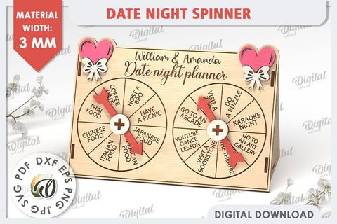 Date Night Spinner Planner Laser Cut. Valentine Day Gift SVG SVG Evgenyia Guschina 