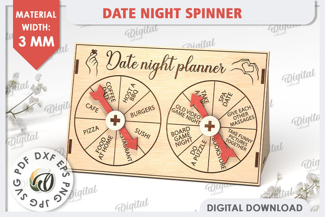Date Night Spinner Planner Laser Cut. Valentine Day Gift SVG SVG Evgenyia Guschina 