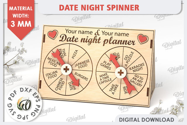 Date Night Spinner Planner Laser Cut. Valentine Day Gift SVG SVG Evgenyia Guschina 