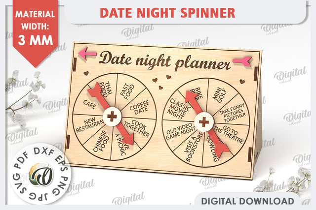 Date Night Spinner Planner Laser Cut. Valentine Day Gift SVG SVG Evgenyia Guschina 