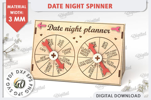 Date Night Spinner Planner Laser Cut. Valentine Day Gift SVG SVG Evgenyia Guschina 