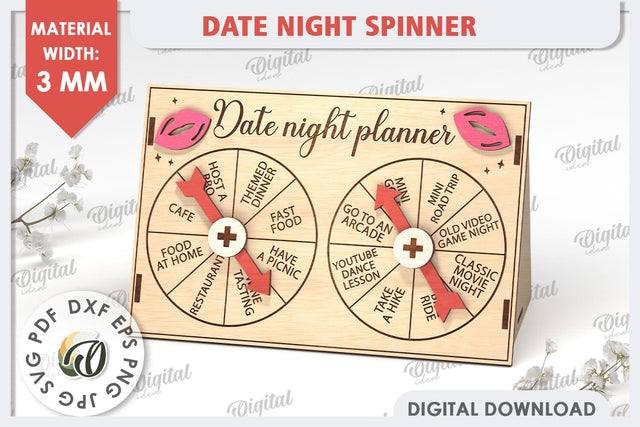 Date Night Spinner Planner Laser Cut. Valentine Day Gift SVG SVG Evgenyia Guschina 