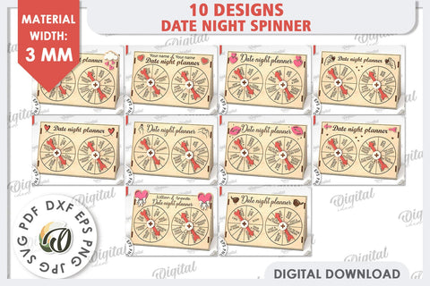 Date Night Spinner Planners Laser Cut Bundle. Love SVG SVG Evgenyia Guschina 