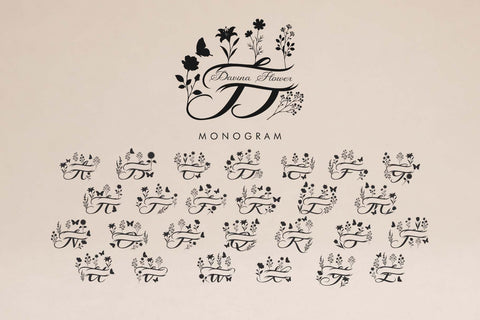 Davina Flower Monogram Font Prasetya Letter 