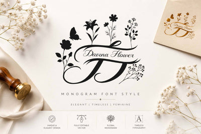 Davina Flower Monogram Font Prasetya Letter 