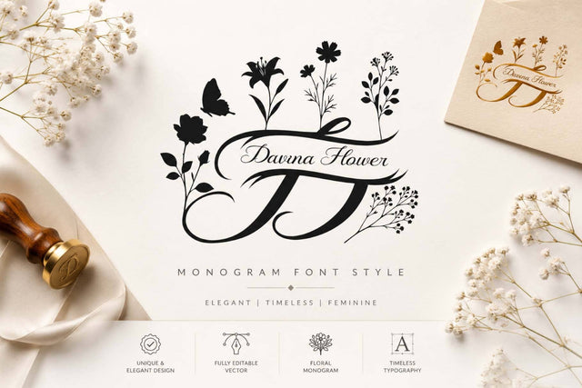Davina Flower Monogram Font Prasetya Letter 