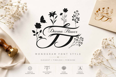 Davina Flower Monogram Font Prasetya Letter 