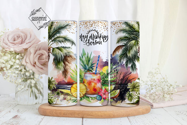 Day drinking season 20 oz skinny tumbler sublimation design Summer funny quote Mojito cocktail digital PNG Straight wrap Waterslide download Sublimation sassyprint 