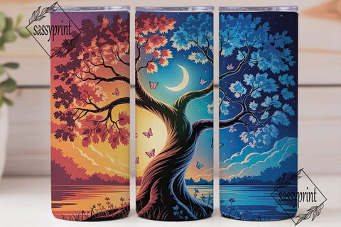 Day & Night Tree 20oz Tumbler Wrap Sublimation sassyprint 