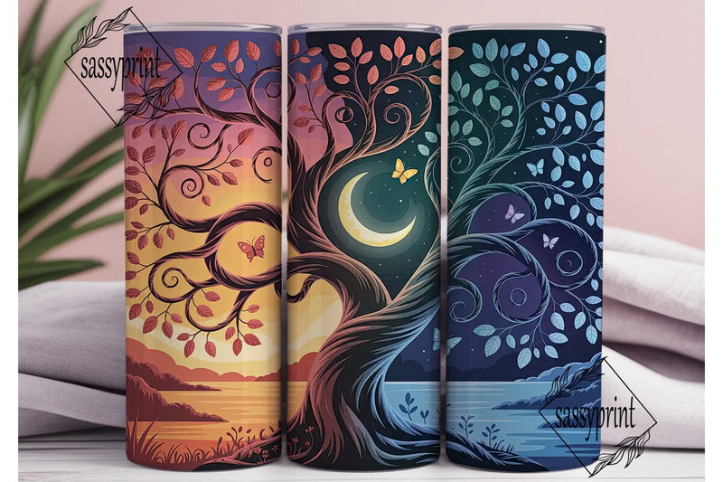 Day & Night Tree 20oz Tumbler Wrap Sublimation sassyprint 
