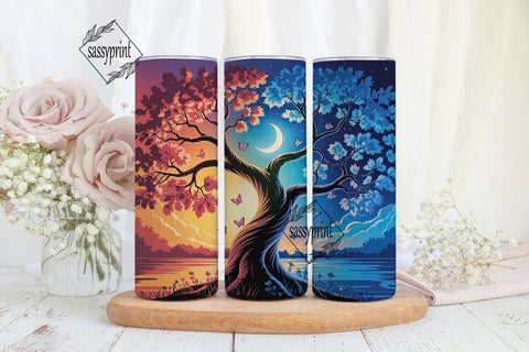Day & Night Tree 20oz Tumbler Wrap Sublimation sassyprint 