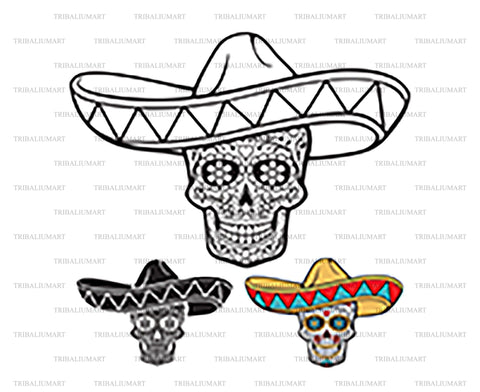Day of Dead Skull with Sombrero Hat SVG TribaliumArtSF 
