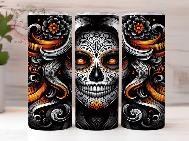 Day of Dead Sugar Skull Girl Tumbler, Abstract Girl, Sugar Skull, Colorful Wrap, Halloween Tumbler, Sublimation Design, 20Oz Cup Sublimation Lara' s Designs 