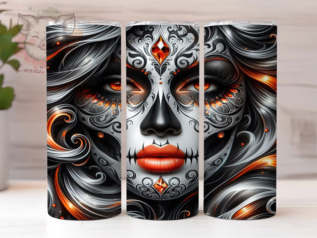 Day of Dead Sugar Skull Girl Tumbler, Abstract Girl, Sugar Skull, Colorful Wrap, Halloween Tumbler, Sublimation Design, 20Oz Cup Sublimation Lara' s Designs 