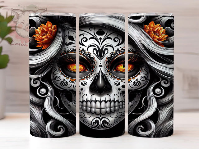 Day of Dead Sugar Skull Girl Tumbler, Abstract Girl, Sugar Skull, Colorful Wrap, Halloween Tumbler, Sublimation Design, 20Oz Cup Sublimation Lara' s Designs 